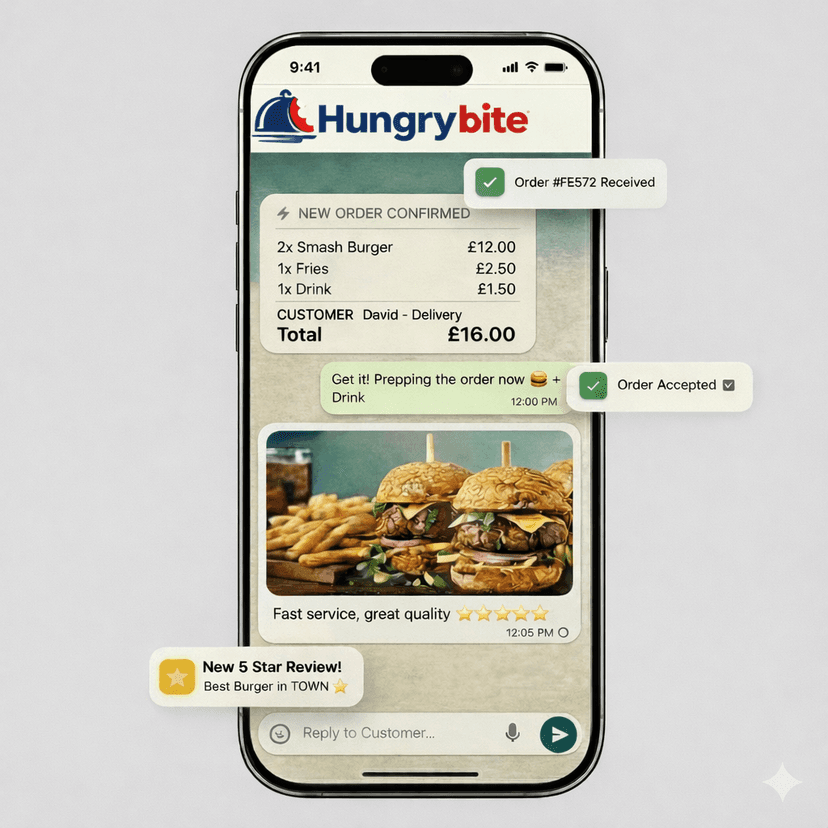 WhatsApp ordering interface mockup