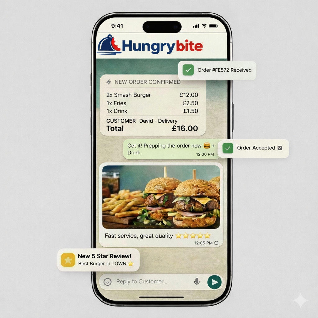 WhatsApp ordering interface mockup